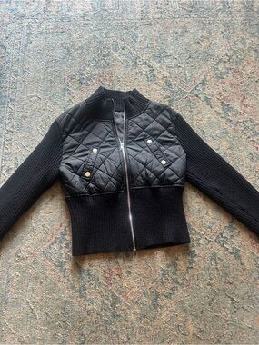 Quilted Knit Black Women's Bomber Jacket - Classic Style